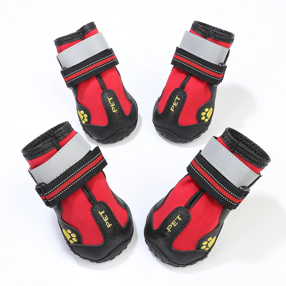 Reflective Waterproof Dog Boots – Anti-Skid Winter Shoes for Medium & Large Dogs, PU Leather Pet Sneakers (4PCS Set)