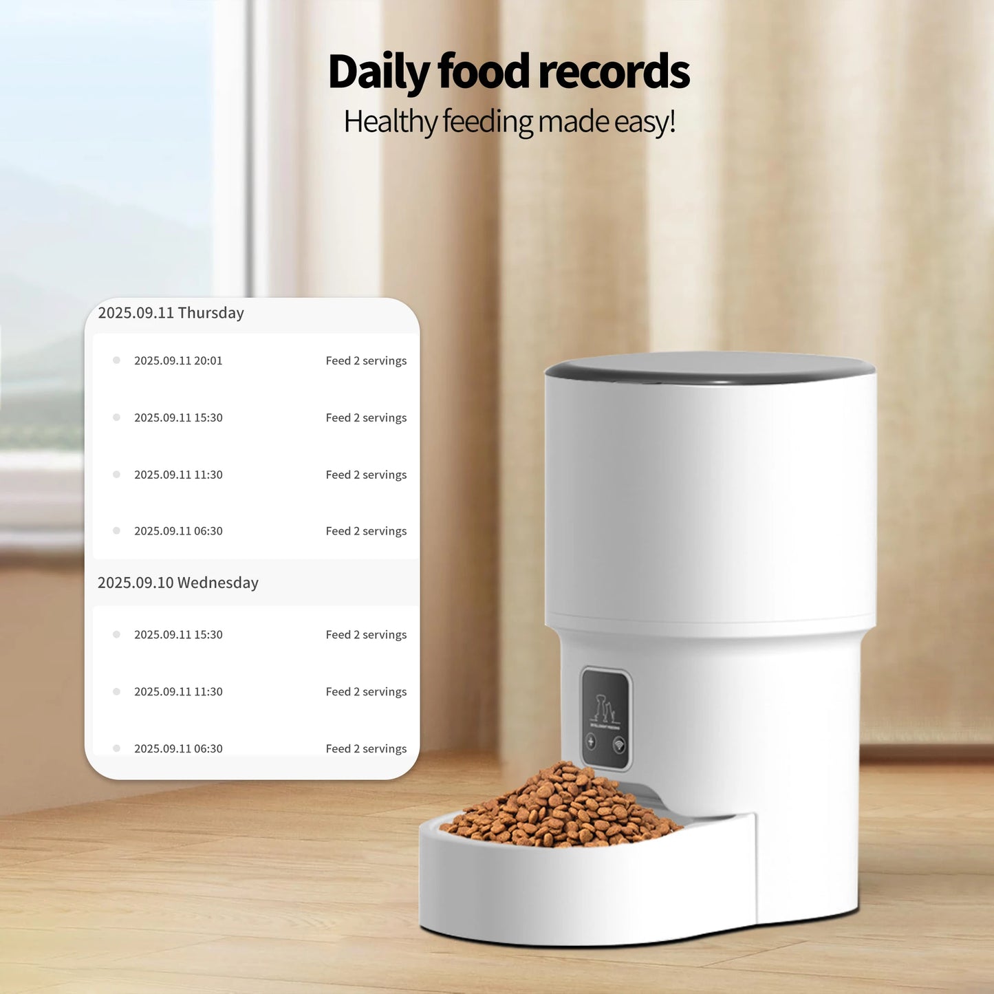 4L WIFI Button Automatic Cat Feeder Intelligent Cat and Dog Pet Feeder Smart Pet Cat Food Dispenser Pet Feeder(No 5V 1A plug)