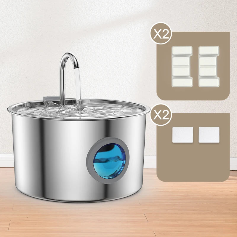 Stainless Steel Cat Water Fountain , 108oz Pet Fountain Dispenser Automatic for Inside Dog Cats Drinking Replaceable filters