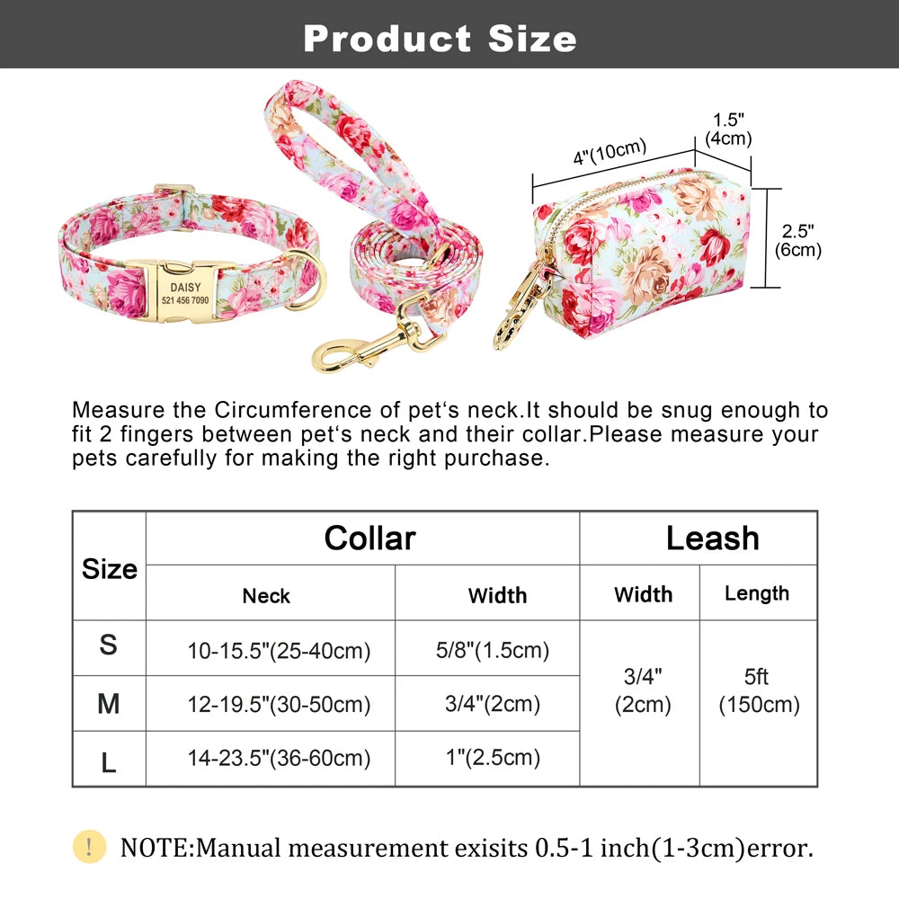 Floral Dog Collar & Leash Set – Custom Nylon Collar with Treat Bag, Adjustable Pet Collar for Small, Medium & Large Dogs