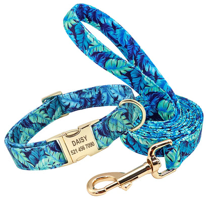 Floral Dog Collar & Leash Set – Custom Nylon Collar with Treat Bag, Adjustable Pet Collar for Small, Medium & Large Dogs