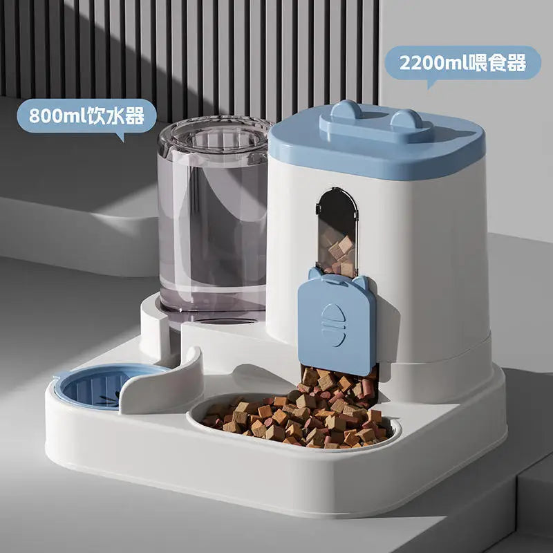 Dog & Cat Automatic Feeder & Waterer Set: Gravity Design, Leak-Proof, Spill-Proof, Anti-Slip, Easy to Clean, Built-In Food Bowl
