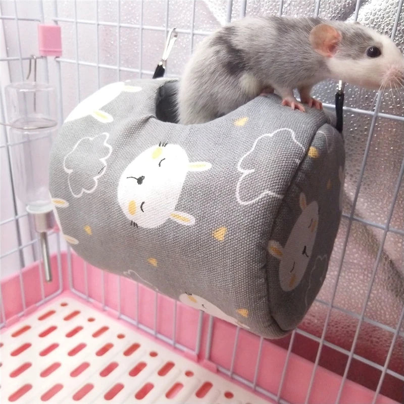 Hamster House Warm Soft Beds and Houses Rodent Cage Printed Hammock for Rats Canvas Guinea Pig Hanging Cage Small Animal