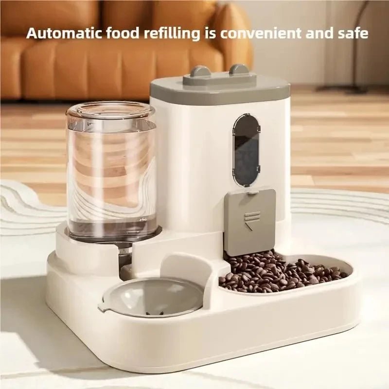 Dog & Cat Automatic Feeder & Waterer Set: Gravity Design, Leak-Proof, Spill-Proof, Anti-Slip, Easy to Clean, Built-In Food Bowl