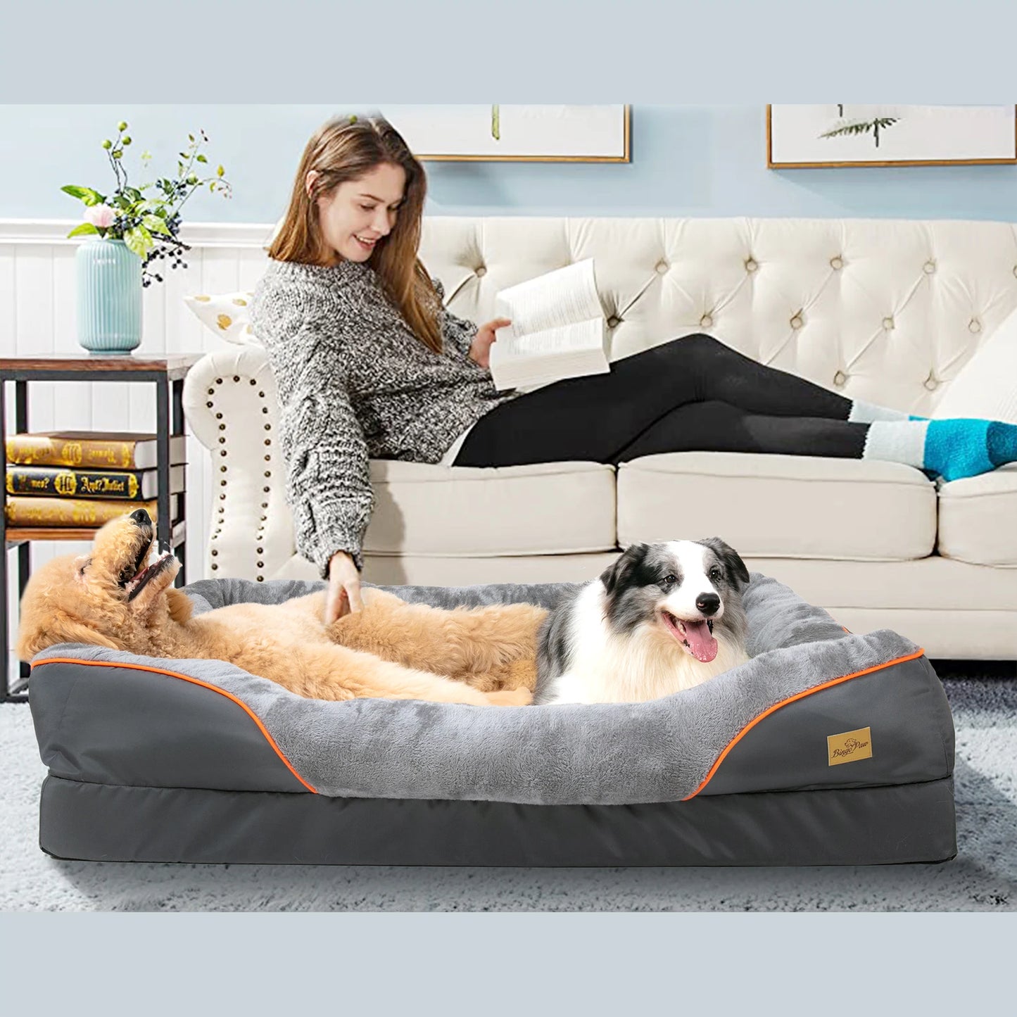 BINGOPAW Large Dog Bed – Soft Waterproof Fleece Pet Sofa with Washable Removable Cover, Orthopedic Foam Support