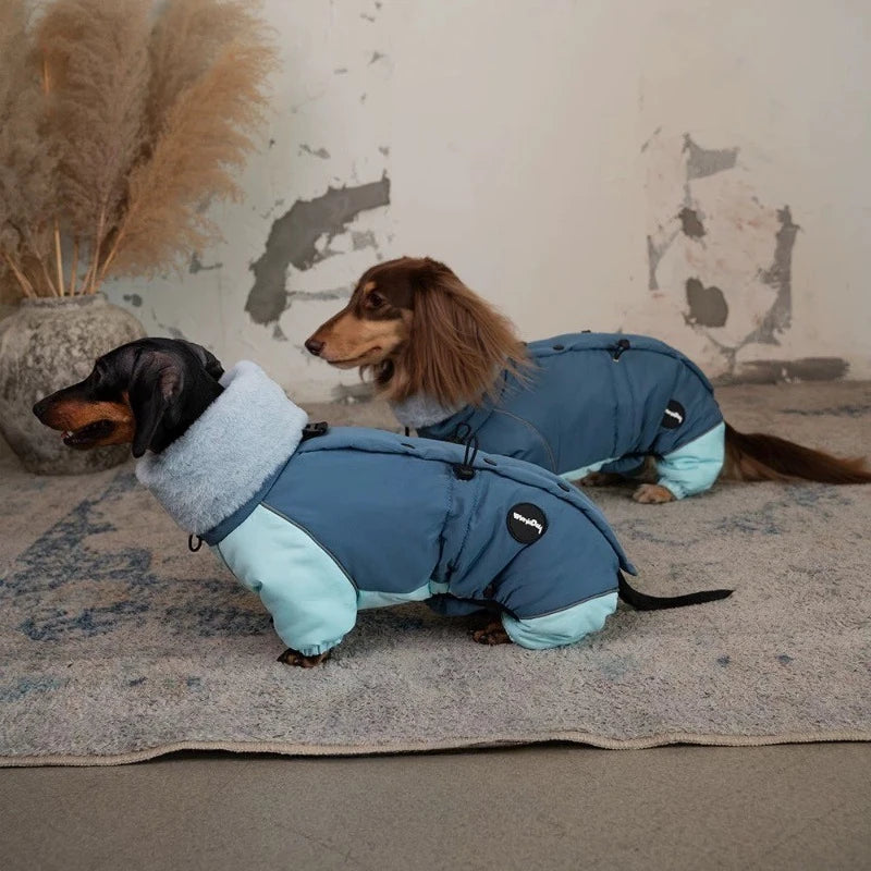 Thick Down Dog Coat – Cloud Wrap Series Warm Winter Jacket for Dachshunds, Schnauzers & Small Breeds, Four-Leg Cotton Onesie