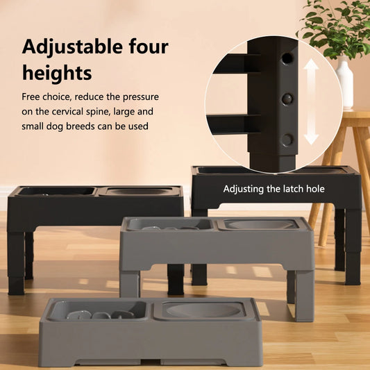 3 In 1 Pet Dog Stainless Steel Slow Feed Drinking Water Bowls Anti Knock Adjustable Height Cat Dog Bowl Large Pet Slow Food