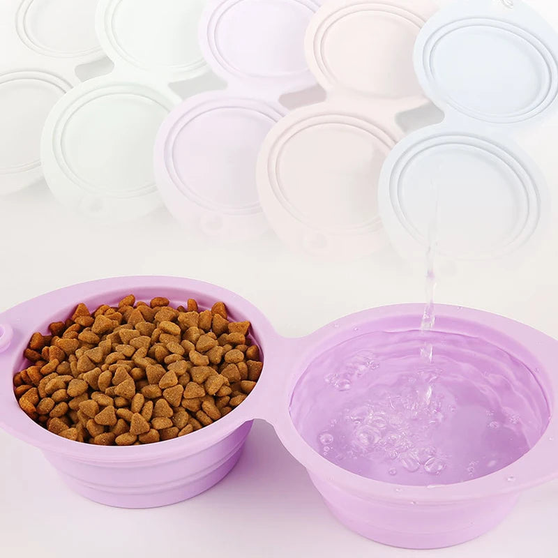 Pet Travel Drinking Bowl for Dogs Cat Feeder Dish Foldable Dog Bowl Silicone Double Bowl Puppy Food Container Healthy Safety