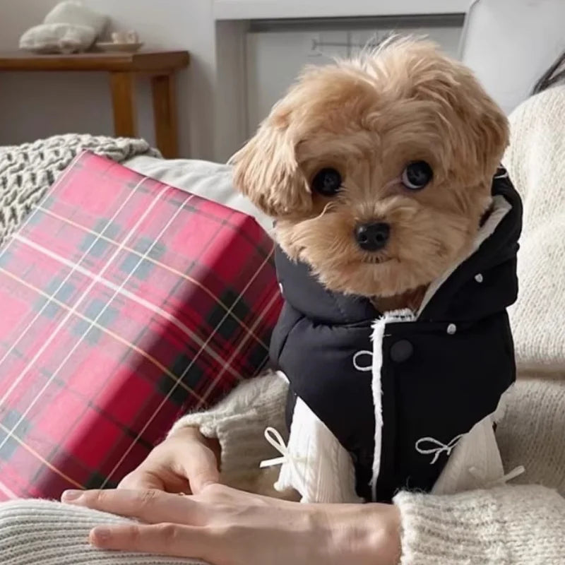 Bow Embroidery Dog Down Coat – Winter Warm Fashion Jacket for Dogs & Cats, Soft Padded Puppy Coat, Cute Pet Outerwear