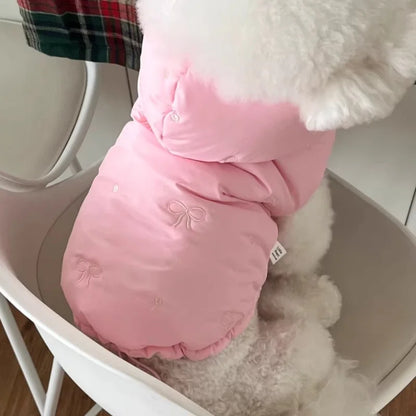 Bow Embroidery Dog Down Coat – Winter Warm Fashion Jacket for Dogs & Cats, Soft Padded Puppy Coat, Cute Pet Outerwear