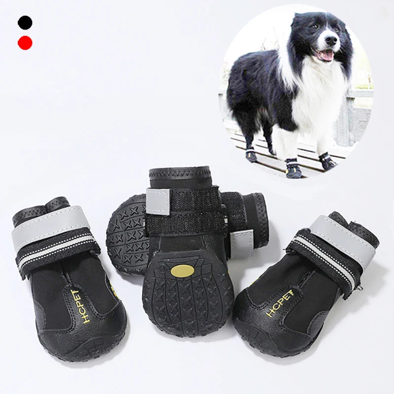 Reflective Waterproof Dog Boots – Anti-Skid Winter Shoes for Medium & Large Dogs, PU Leather Pet Sneakers (4PCS Set)
