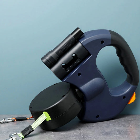 Retractable Dual Dog Leash with LED Light – 360° Tangle-Free Swivel, Independent Brake & 3M Reflective Tape for Two Dogs