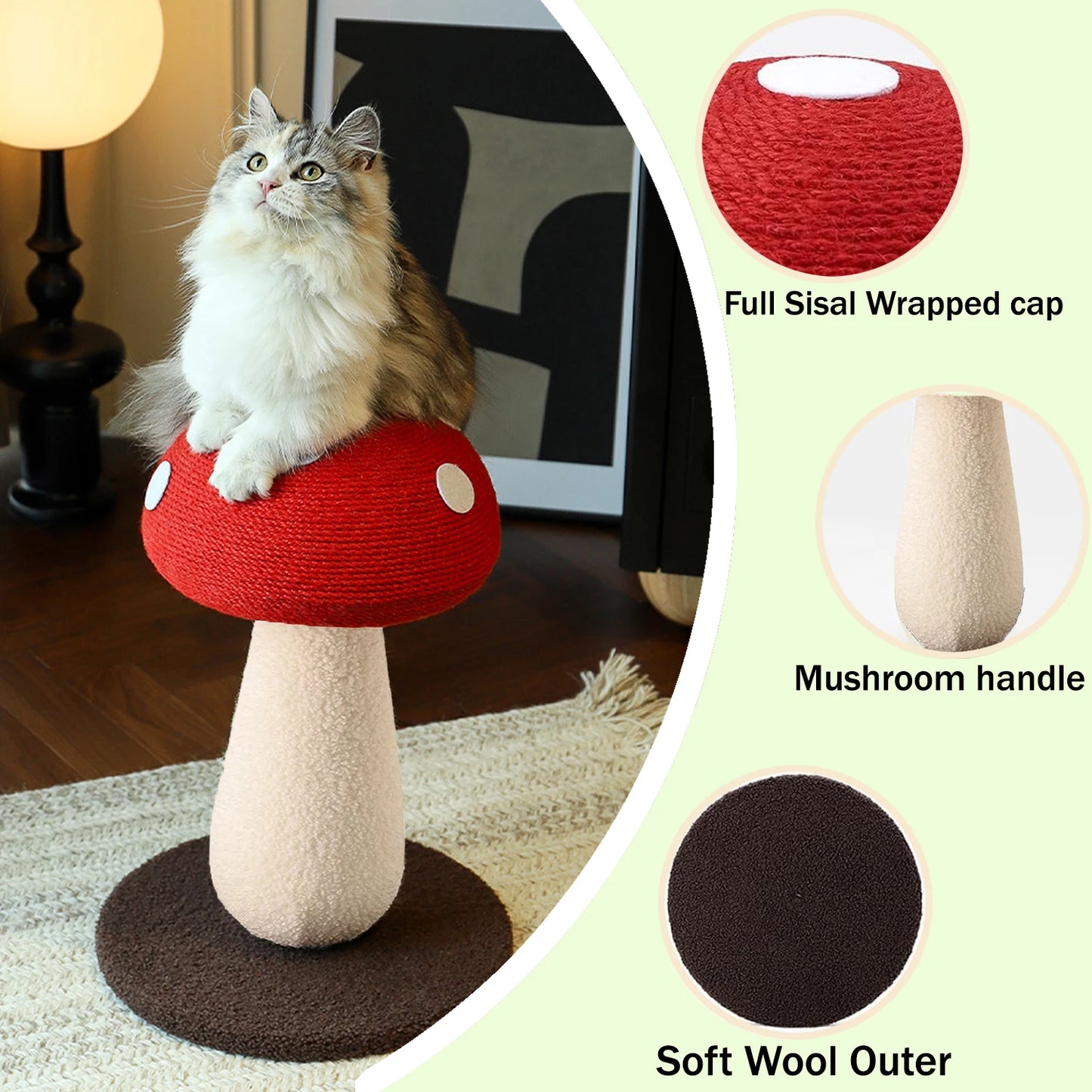 Mushroom Cat Scratching Post – Cute Sisal-Wrapped Cat Tower, Stable Vertical Mushroom Design for Cats of All Sizes (19.7")