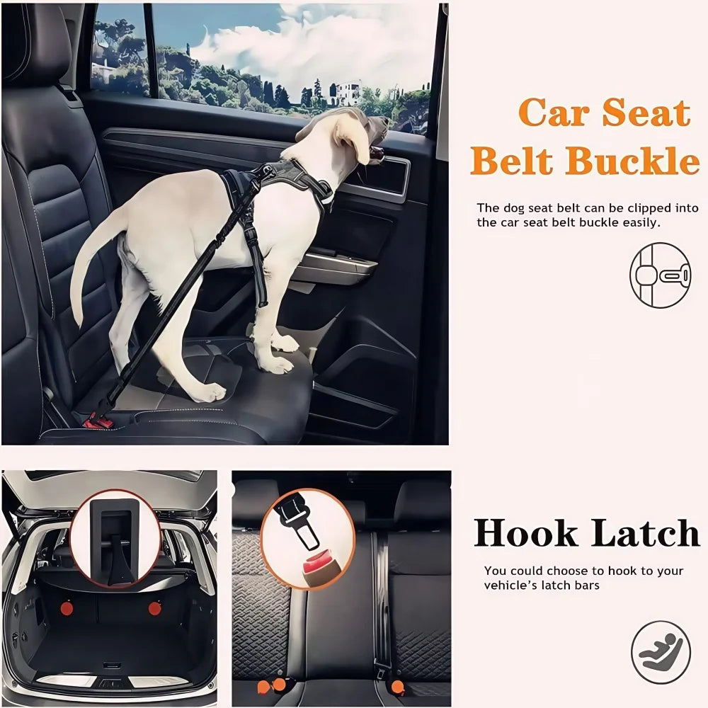 Dog Seatbelt Updated 3-in-1 Pet Car Seat Belts for Dogs Car Tether with Clip Hook Bungee Dogs Safety Belt with Swivel Carabiner