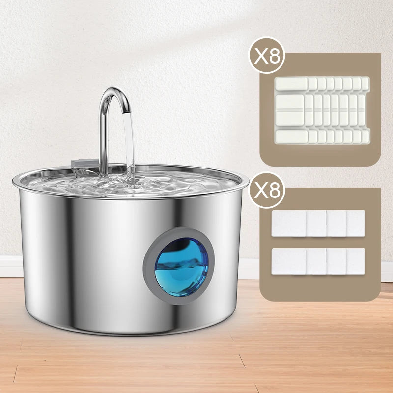 Stainless Steel Cat Water Fountain , 108oz Pet Fountain Dispenser Automatic for Inside Dog Cats Drinking Replaceable filters