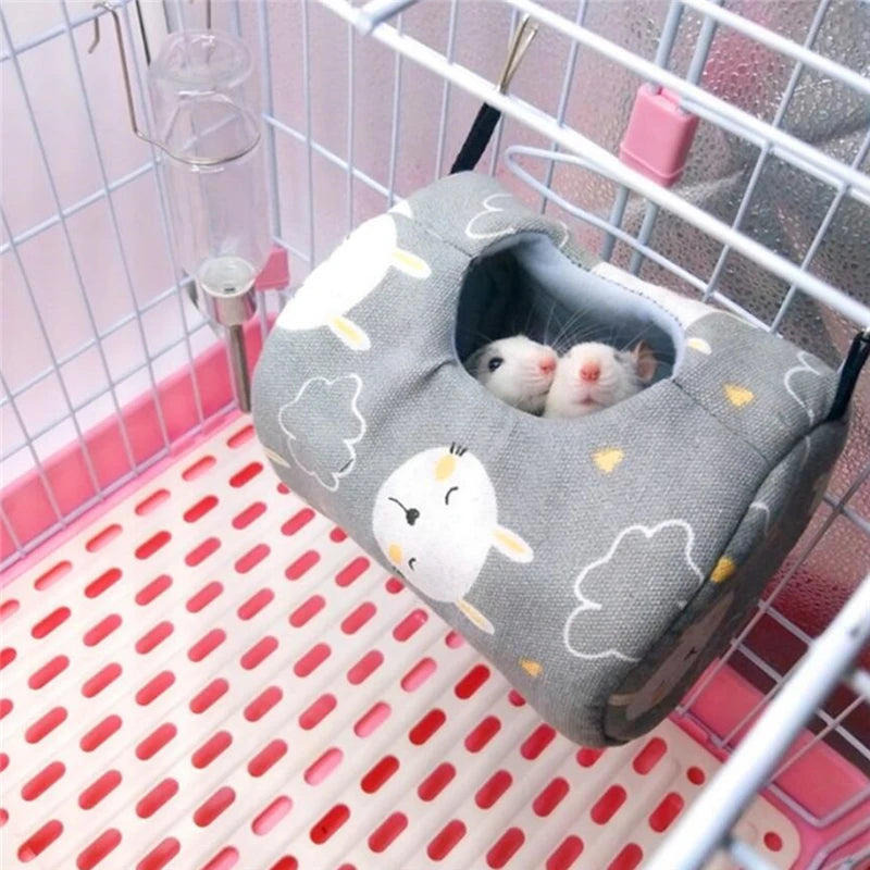 Hamster House Warm Soft Beds and Houses Rodent Cage Printed Hammock for Rats Canvas Guinea Pig Hanging Cage Small Animal