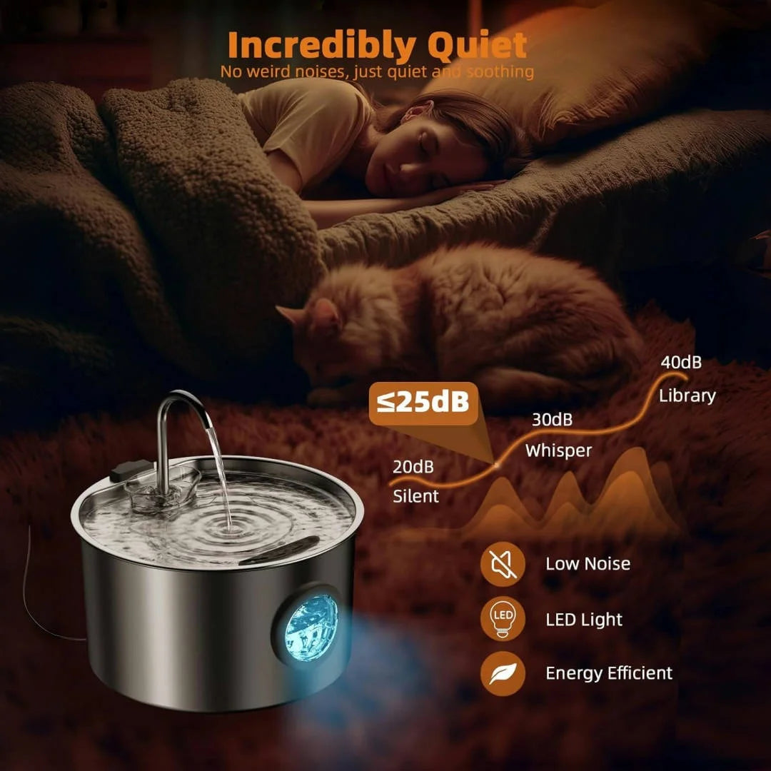 Stainless Steel Cat Water Fountain , 108oz Pet Fountain Dispenser Automatic for Inside Dog Cats Drinking Replaceable filters