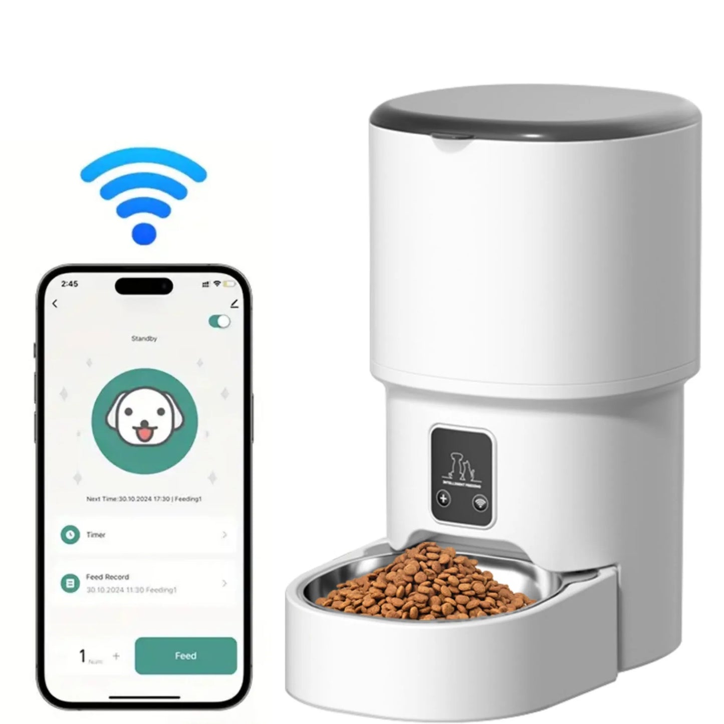 4L WIFI Button Automatic Cat Feeder Intelligent Cat and Dog Pet Feeder Smart Pet Cat Food Dispenser Pet Feeder(No 5V 1A plug)