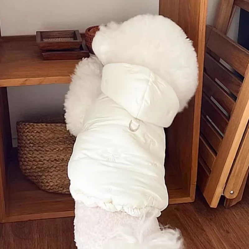 Bow Embroidery Dog Down Coat – Winter Warm Fashion Jacket for Dogs & Cats, Soft Padded Puppy Coat, Cute Pet Outerwear