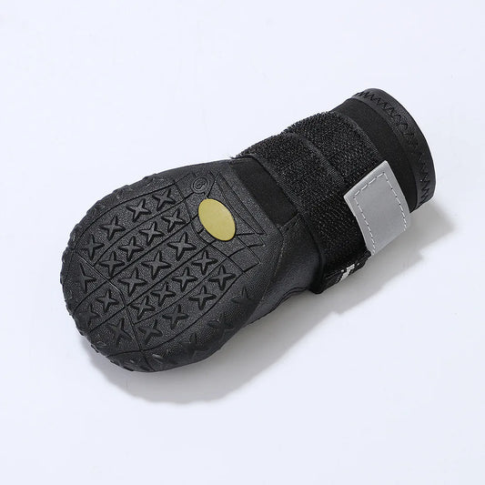 Reflective Waterproof Dog Boots – Anti-Skid Winter Shoes for Medium & Large Dogs, PU Leather Pet Sneakers (4PCS Set)