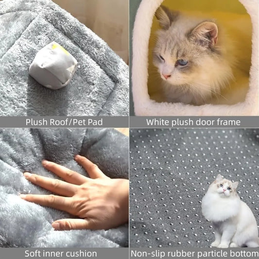 Foldable Indoor Dog House with Memory Foam Cushion – Warm Plush Kennel Bed for Dogs & Cats, Custom Name Tag, Winter Comfort