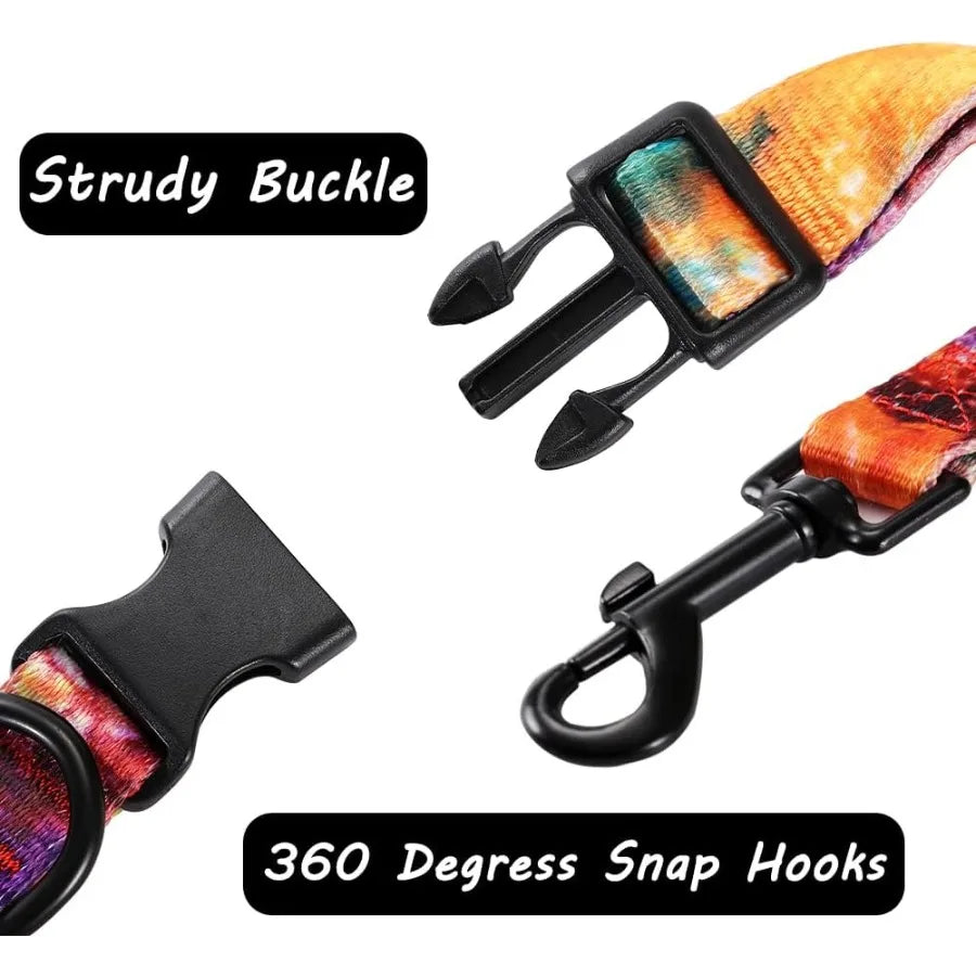 Rainbow Tie-Dye Dog Collar & Leash Set – Adjustable Pet Collar for XS, Small, Medium & Large Dogs, Stylish & Durable Design