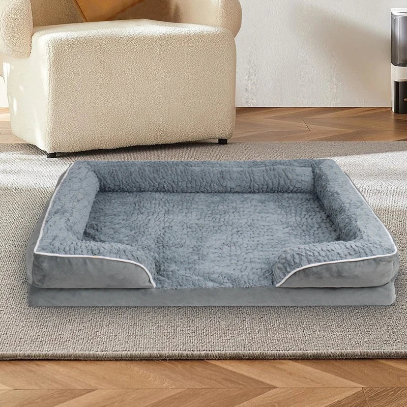 Removable Dog Sofa Bed – Soft Coral Fleece Pet Bed with Egg Foam Cushion & Anti-Slip Bottom for Small & Medium Dogs & Cats