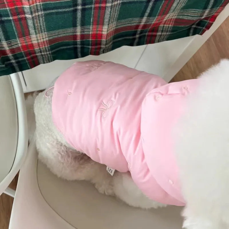 Bow Embroidery Dog Down Coat – Winter Warm Fashion Jacket for Dogs & Cats, Soft Padded Puppy Coat, Cute Pet Outerwear