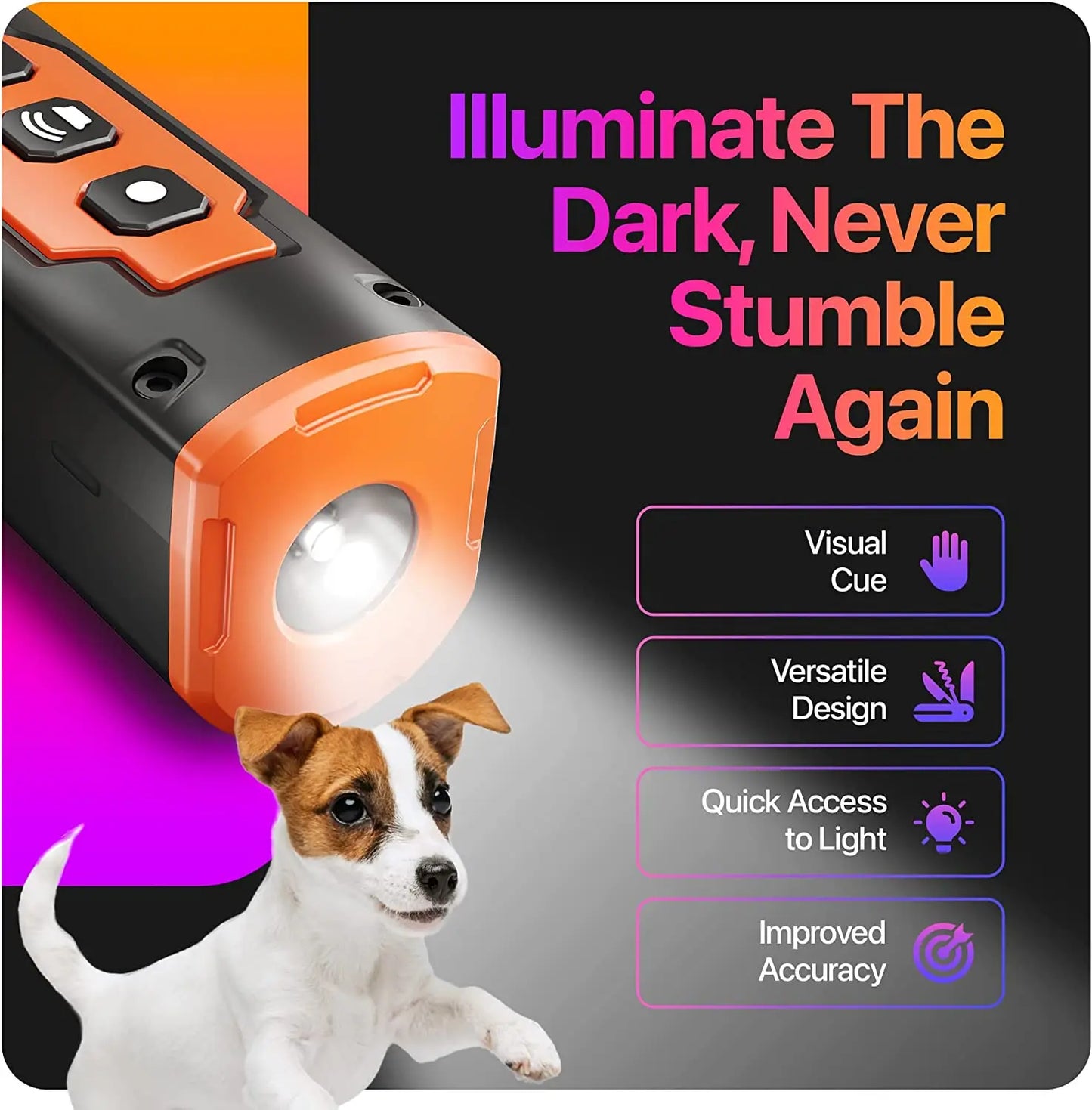 ABQP Ultrasonic Dog Repeller – 2023 Rechargeable Anti-Bark & Training Device with LED Flashlight, 50ft Range