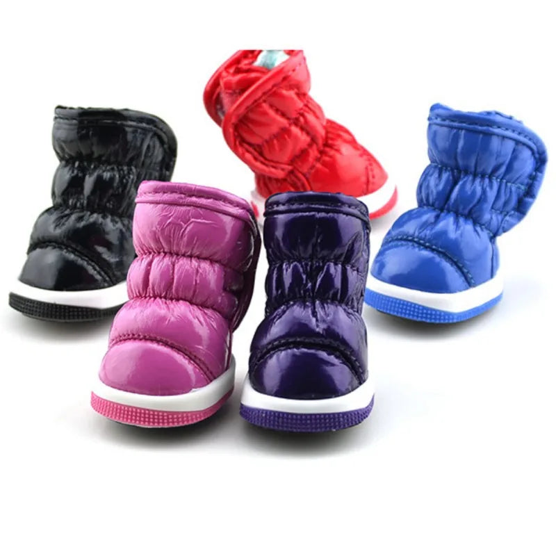 4PCS Waterproof Dog Shoes – Winter Rain & Snow Boots for Small & Medium Dogs, Anti-Slip Suede Warm Pet Footwear