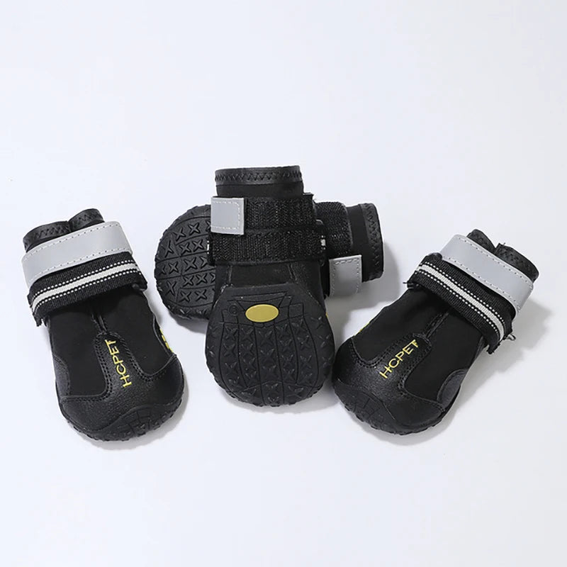 Reflective Waterproof Dog Boots – Anti-Skid Winter Shoes for Medium & Large Dogs, PU Leather Pet Sneakers (4PCS Set)