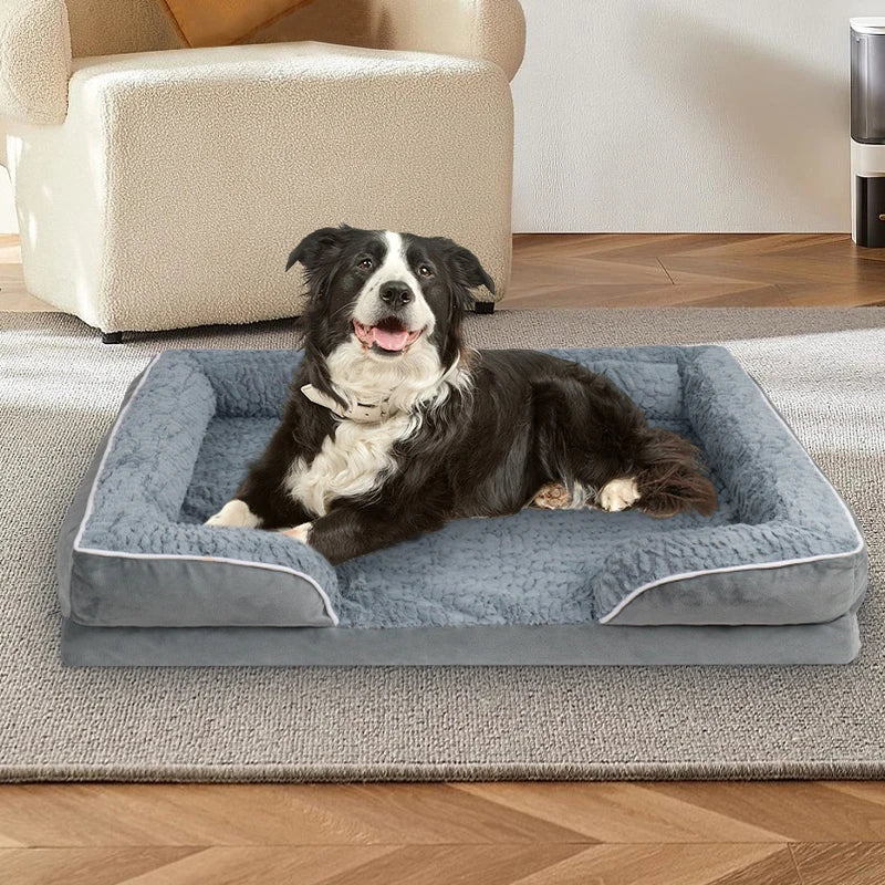 Removable Dog Sofa Bed – Soft Coral Fleece Pet Bed with Egg Foam Cushion & Anti-Slip Bottom for Small & Medium Dogs & Cats