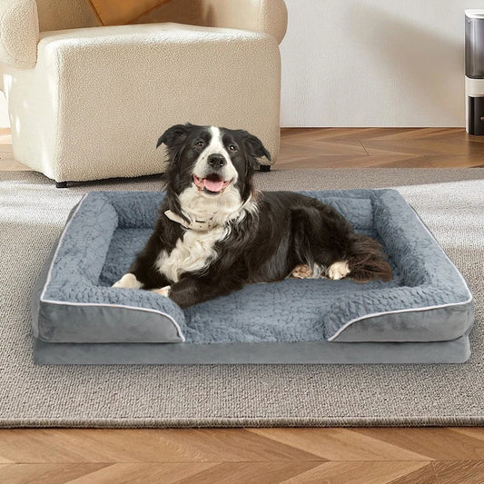 Removable Dog Sofa Bed – Soft Coral Fleece Pet Bed with Egg Foam Cushion & Anti-Slip Bottom for Small & Medium Dogs & Cats