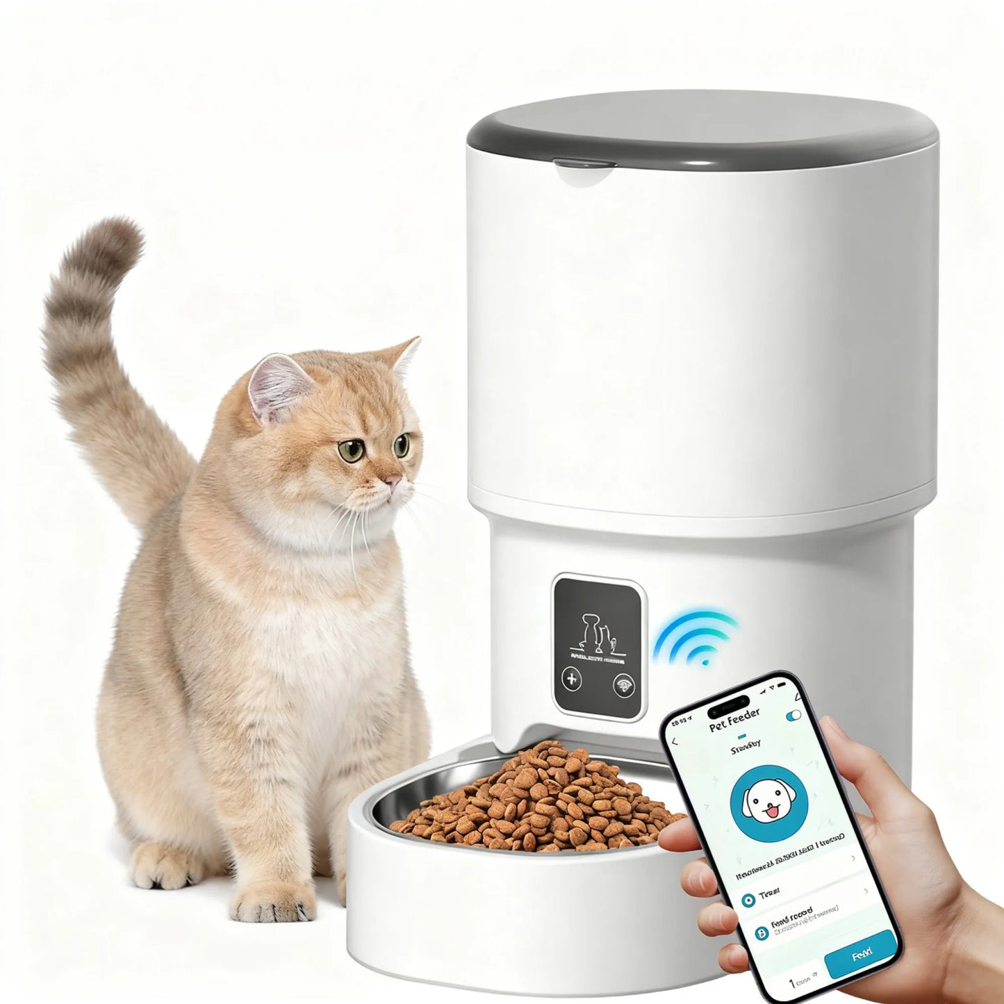4L WIFI Button Automatic Cat Feeder Intelligent Cat and Dog Pet Feeder Smart Pet Cat Food Dispenser Pet Feeder(No 5V 1A plug)
