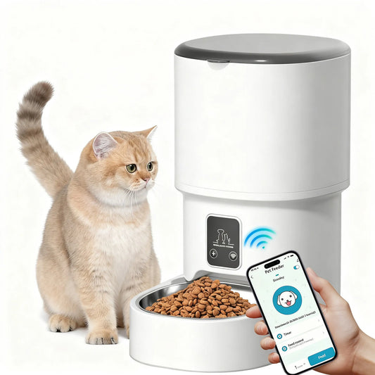 4L WIFI Button Automatic Cat Feeder Intelligent Cat and Dog Pet Feeder Smart Pet Cat Food Dispenser Pet Feeder(No 5V 1A plug)