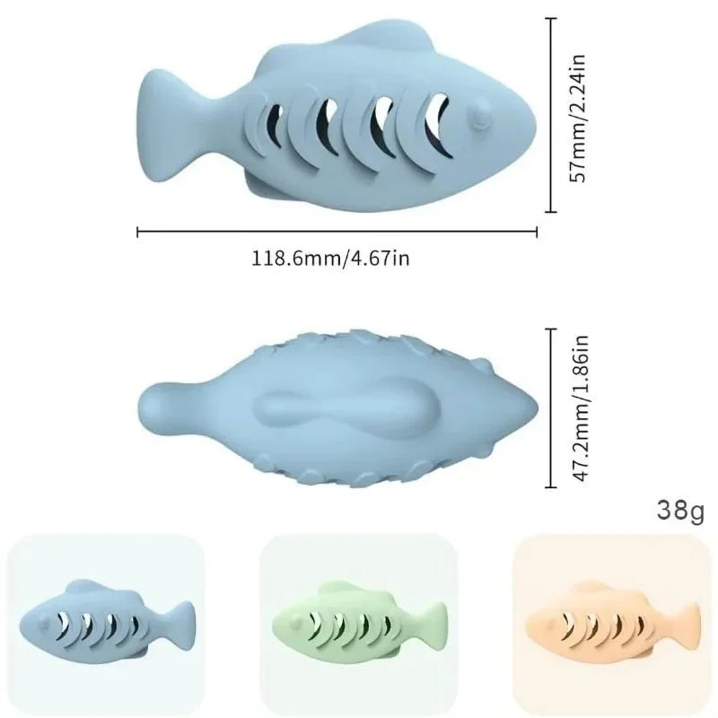 Interactive Cat Toy Food Dispenser for Indoor Cats Blue Treat & Catnip Stuffer Engaging Silicone Fish Chew Toy for Dental Care