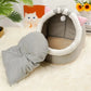 1 Comfortable Cartoon Cat House with Removable Pad, Modern Style Pet Bed Cave, Indoor Plush House Bed with Pompom