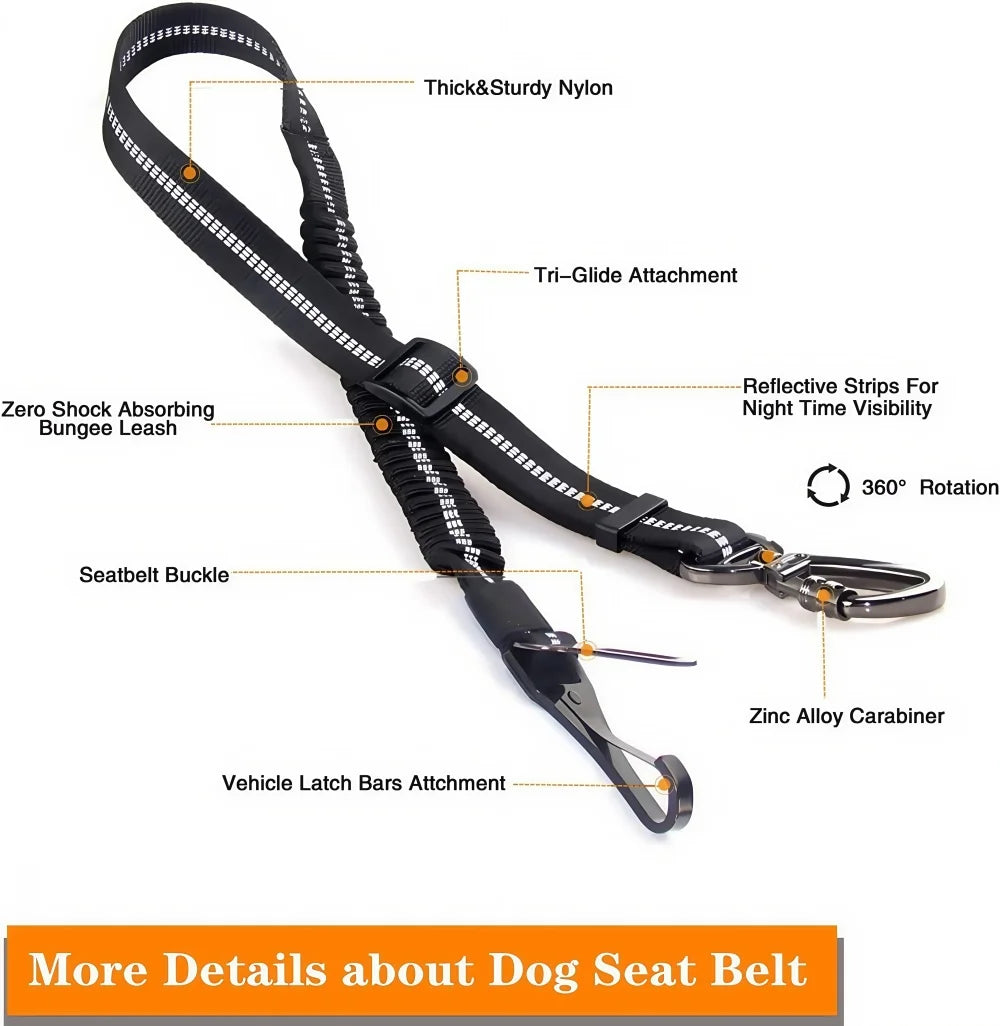 Dog Seatbelt Updated 3-in-1 Pet Car Seat Belts for Dogs Car Tether with Clip Hook Bungee Dogs Safety Belt with Swivel Carabiner