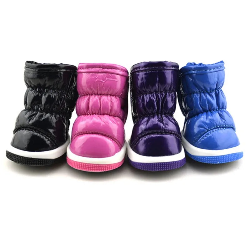 4PCS Waterproof Dog Shoes – Winter Rain & Snow Boots for Small & Medium Dogs, Anti-Slip Suede Warm Pet Footwear