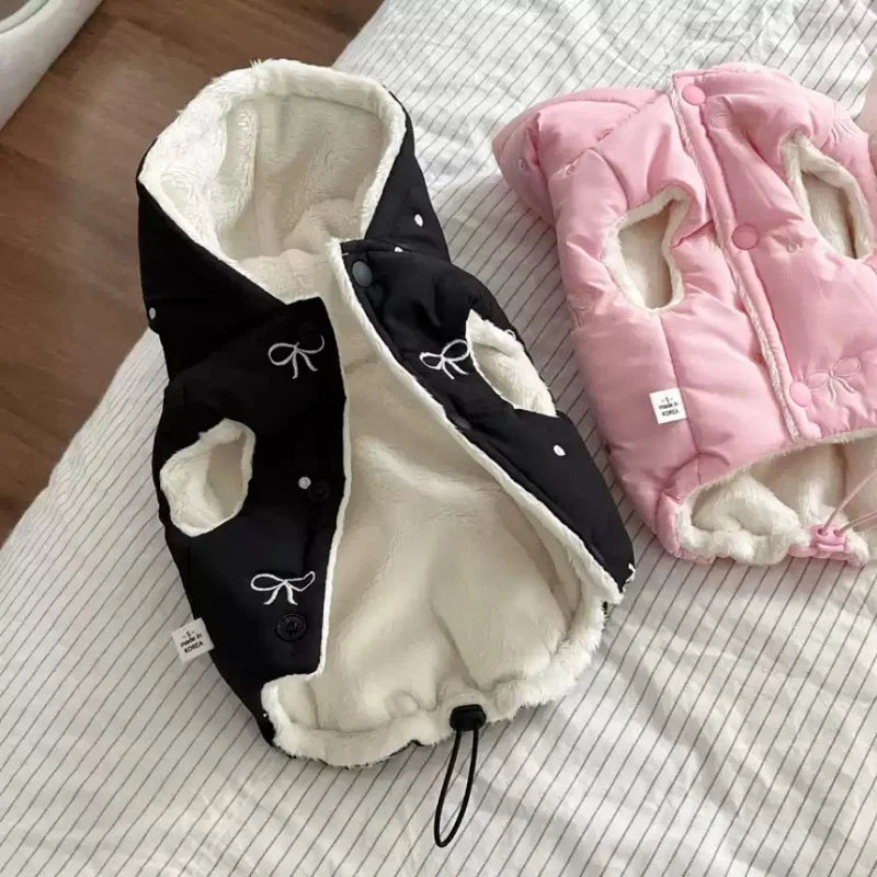Bow Embroidery Dog Down Coat – Winter Warm Fashion Jacket for Dogs & Cats, Soft Padded Puppy Coat, Cute Pet Outerwear