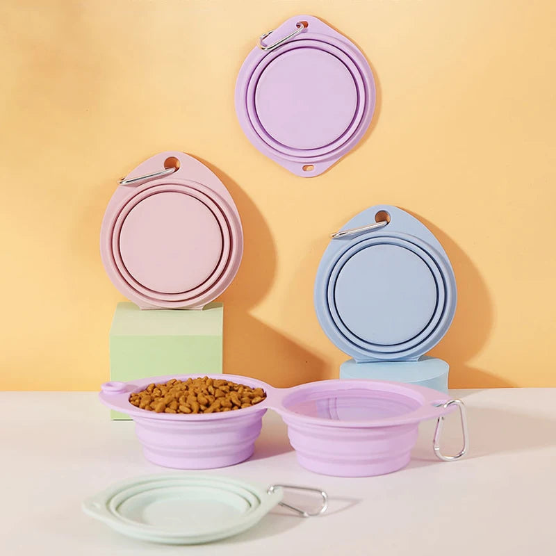 Pet Travel Drinking Bowl for Dogs Cat Feeder Dish Foldable Dog Bowl Silicone Double Bowl Puppy Food Container Healthy Safety