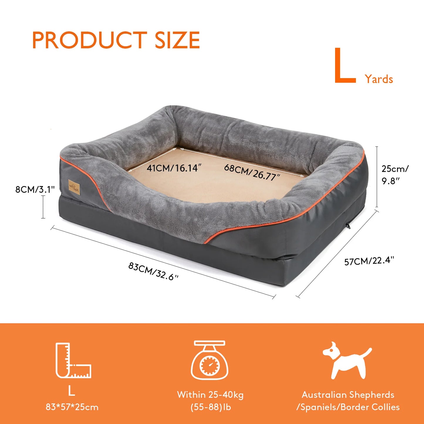 BINGOPAW Large Dog Bed – Soft Waterproof Fleece Pet Sofa with Washable Removable Cover, Orthopedic Foam Support
