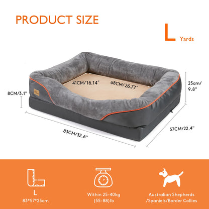 BINGOPAW Large Dog Bed – Soft Waterproof Fleece Pet Sofa with Washable Removable Cover, Orthopedic Foam Support